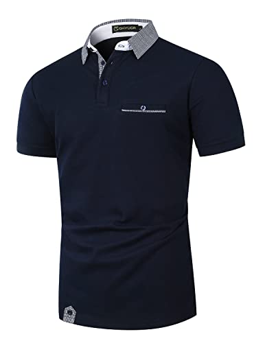 Image of GHYUGR Men's Polo Shirts Short Sleeve Slim Fit Polo Casual Plaid Splice T-Shirts