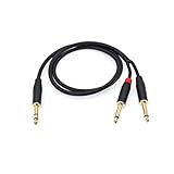 JZK 1m Y-Splitter Audiokabel (1/4 Zoll TRS Stereo Klinke auf Dual TS Mono Stecker), vergoldetes 6.35mm Gitarrenkabel (Stecker auf Stecker) für Mischpult, Verstärker, Kopfhörer Audiokabel