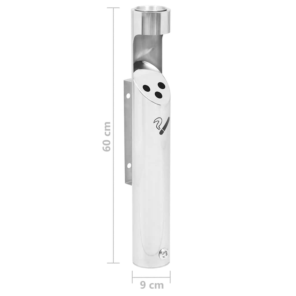 Posacenere da parete in acciaio inox, 9 x 60 cm, con piastra di fondo pieghevole, per pareti interne ed esterne, inodore, richiudibile, antivento, adatto per balcone, giardino, terrazza