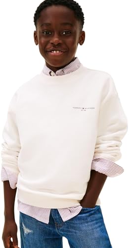 Tommy Hilfiger Unisex MINI CORP C-NECK SWEATSHIRT KS0KS00665 Pullover Sweatshirt, WHITE (Ancient White), 16 Years