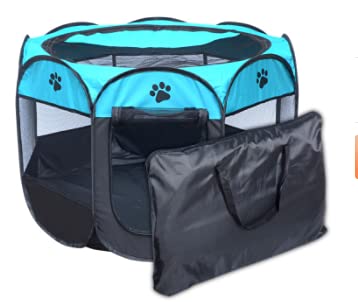 Mamre Plains Happy Paws Foldable Portable Water Resistance Puppy Playpen,Dog Cage + Carrying Bag (Meduim,Grey)