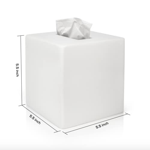 Bunusual White Tissue Box Cover - Modern Tissue Box Holder With Lacquer High Gloss Finish And Rounded Edges - Cube Square Box Fits Bathroom Vanity, Desks, Kitchen Countertop, Bedroom Dressers #TOP1