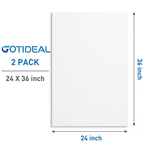 Image of GOTIDEAL Stretched Canvases for Painting, 24x36 inch Inch Set of 2, Primed White - 100% Cotton Blank Art Large Canvas Boards for Painting for Acrylic Pouring, Oil Paint Dry & Wet Art Media