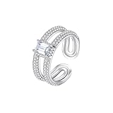 Wycian Anillo de boda para mujer, oro blanco, plata 9 K, sello sin metal (Fashion Only), diamante de laboratorio, rectángulo con circonitas blancas, talla 45 (14,3), moderno para hermana de Año Nuevo