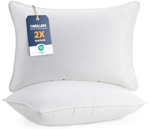 Utopia Bedding Pillow (Lot de 2), 50 x 70 cm, Oreiller de Sommeil, Coussin Respirant et Doux (Blanc)
