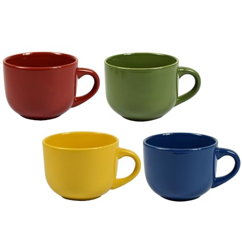 PALUPLUS Set 4 Tazze da Colazione in Porcellana Multicolor + 1 IN OMAGGIO, Capacità 450 ml, Tazze Mug con manico, Lavabili in Lavastoviglie, adatte per Microonde, per Thè, Latte, Caffè Americano -250