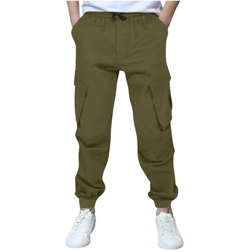 Boys Cargo Pants Drawstring Elastic Waist Baggy Active Joggers Slim Fit Husky Pant with Multi Pockets