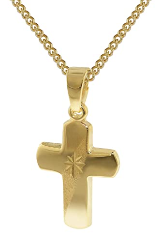 trendor Kreuz-Anhänger für Kinder Gold 333 an Kette mit goldplattierter Halskette für Jungen und Mädchen, wunderbare Geschenkidee 35750
