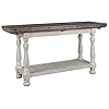 Signature Design by Ashley Havalance Farmhouse Sofa Table, Flip Top Design for Additional Dining Space and Fixed Lower Shelf, Gray & White with Weathered Finish