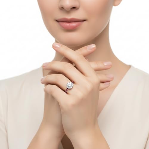 Image of Choose Your Gemstone Flower Halo Diamond CZ Ring 925 Sterling Silver Round Shape Halo Engagement Rings Everyday Jewelry Wedding Jewelry Handmade Gifts for Wife US Size 4 to 12