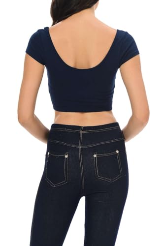 Auliné Collection Women's Casual Work Solid Color Knit Blazer Navy Blue Medium - Thumbnail 4