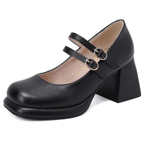 Mary Jane femme bout carré double boucle et plateforme talon épais