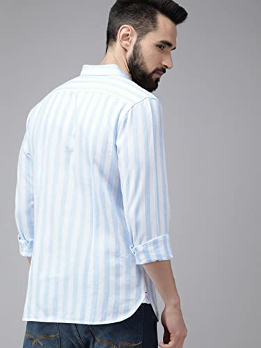 Image of THE BEAR HOUSE Men's Cotton Blue & White Slim Fit Checked Flannel Cotton Casual Shirt | 3XL |TBH-ZELIE-BL-3XL |