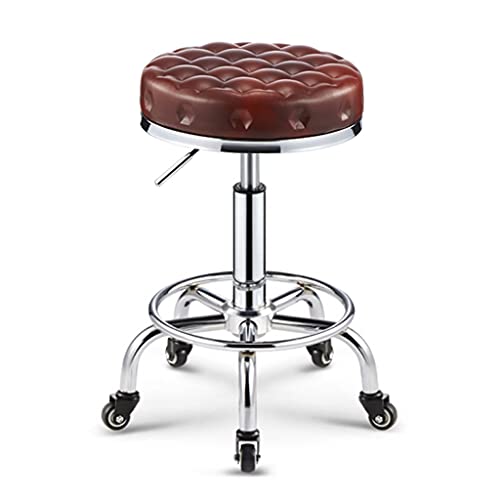 Tabouret pivotant à roulettes en cuir PU et siège rembourré réglable