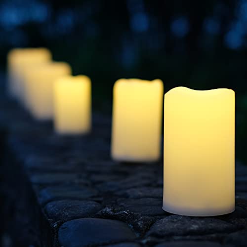 Image of NONNO&ZGF 3 X 5'' Outdoor Waterproof Flameless Candles, 3 Pack, Warm White LED Resin Rainproof Pillar Battery Candle with Remote Control /Timer