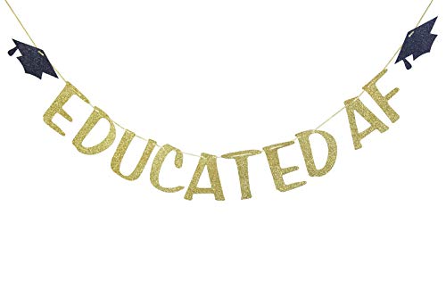 Image of Qttier Educated AF Banner, Funny Graduation Party Decor | Congrats Grad Decorations, Class of 2026 College High School Party Supplies, Pre-strung