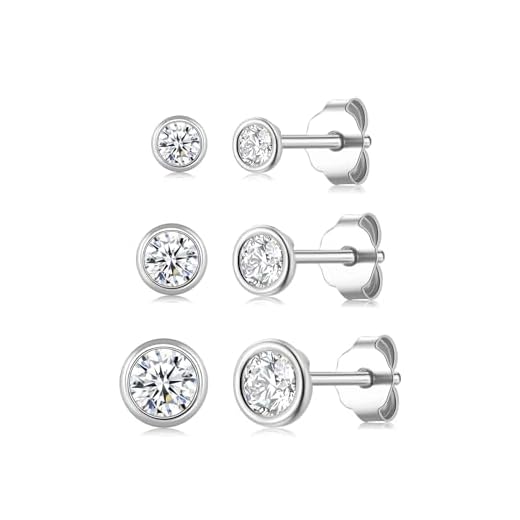 Ecripe 3 Paar 925 Sterling Silber Ohrstecker, Hypoallergene Cubic Zirkonia Ohrstecker Silber für Frauen, Funkelnde Ohrläppchen Knorpel Ohrringe (3/4/5 mm)