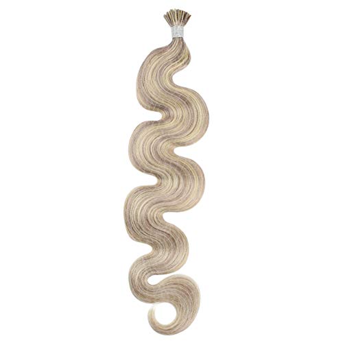 I Tip Hair Extensions Human Hair 22 Inch I Link Hair Extensions Body Wave Color #18 Ash Blonde Highlighted with #613 Bleach Blonde Keratin Bead Hair Extensions Human Hair 40g/50s