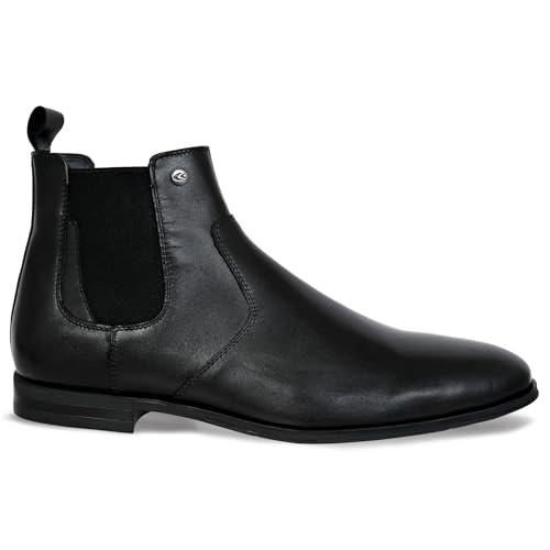 Image of Allen Cooper Men's Black /Tan Leather Chelsea Boots - Stylish Formal & Casual Wear