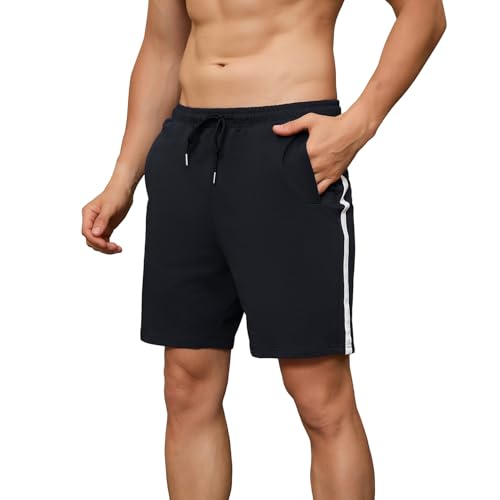 FGFD&OU Pantalones Cortos Hombre Algodón Bermuda de Transpirable Elásticos Pantalón Corto Deportivo para Correr Deporte Tiempo Libre Yoga con Bolsillos (Negro, S)