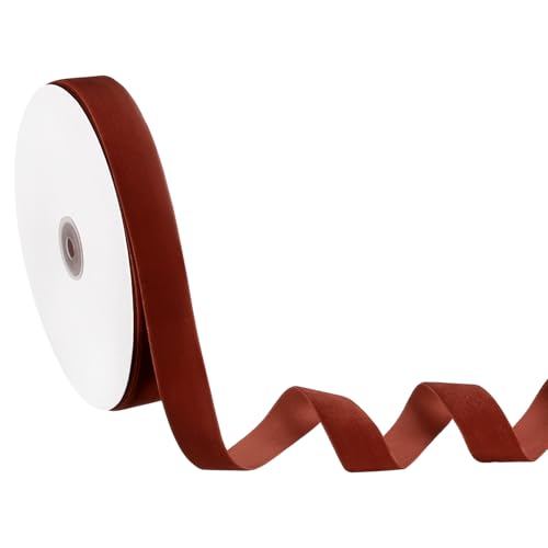 HARFINGTON Brown Velvet Ribbon 1' Wide x 25 Yards Vintage Single Face Roll for Gift Wrapping...