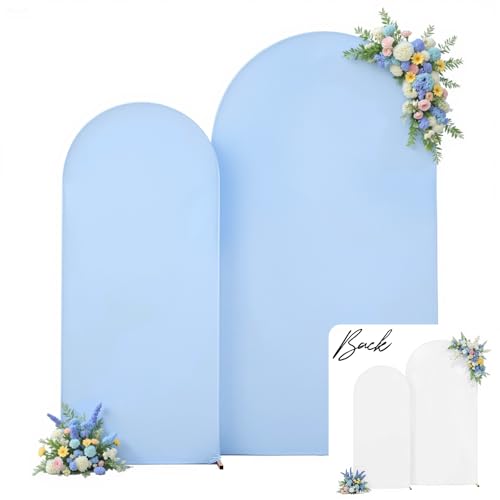 White and Blue Arch Backdrop Cover 7.2FT 6FT Wedding Arch Covers Set of 2 Spandex Fitted Fabric Backdrops Double-Color Arches Covers Stretchy Backdrop for Party Baby Shower Birthday Decoration
