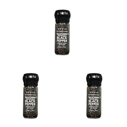 Image of Sprig Tellicherry Black Pepper 50g | Superior Flavour | 60% Bigger | Chef's Choice | Tellicherry Garbled Special Extra Bold Grade | Reusable Glass Grinder Bottle (Pack of 3)