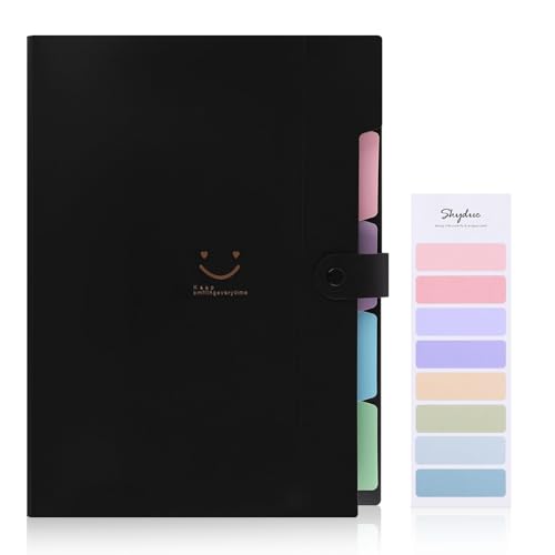 Image of SKYDUE Expanding File Folder with 5 Pockets, Cute Accordion File Organizer, Letter Size Filing Folder, Portable Paper Organizer, School Office Supplies Black