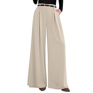 PRETTYGARDEN Womens Fall Wide Leg Trousers 2025 High Elastic Waist Loose Pleated Long Flowy Palazzo Work Pants with Pockets