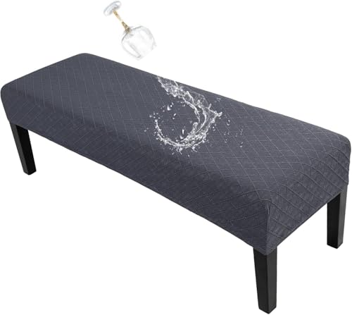 Image of SearchI Waterproof Dining Bench Cover, Stretch Washable Long Bench Seat Covers, Rectangle Dining Table Bench Slipover for Dining Room, Living Room, Kitchen(Grey Jacquard)