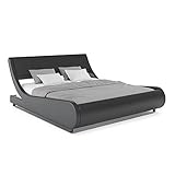 ZTOZZ Naples Wave Like Bed Frame California King Size - Low Profile Modern Contemporary Curved Platform Bed with Faux Leather Upholstery - Black Color