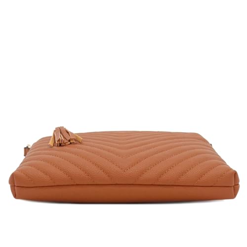 Image of FashionPuzzle Chevron Quilted Medium Crossbody Bag with Tassel Accent