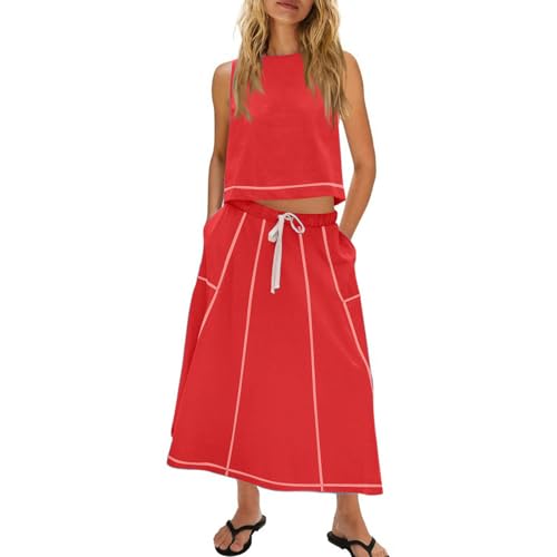 Womens 2 Piece Outfits Loose Sleeveless Tank Tops and Skirt