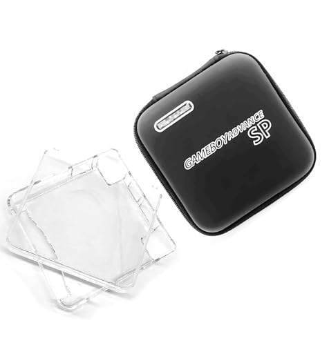 GBASP - Custodia grande + set di custodie protettive in cristallo, per console Gameboy Advanced GBA SP, custodia rigida portatile, antigraffio, antipolvere, protezione trasparente