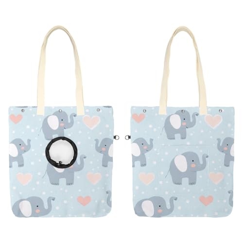Pet Canvas Shoulder Bag Soft-Sided,Dog Purse Carrier for Small Dogs and Cats, Portable Pet Handbag with Adjustable Hole, Pet Washable Travel Tote Bag,Light Blue Elephant 19.3''x16.5''