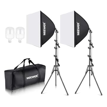 NEEWER 700W Equivalente Softbox Kit Illuminazione, Confezione da 2 5700K Lampadine a LED, 24" x24" Softbox con Presa E27, Kit Illuminazione Continua per Fotografia Attrezzatura da Studio Fotografico