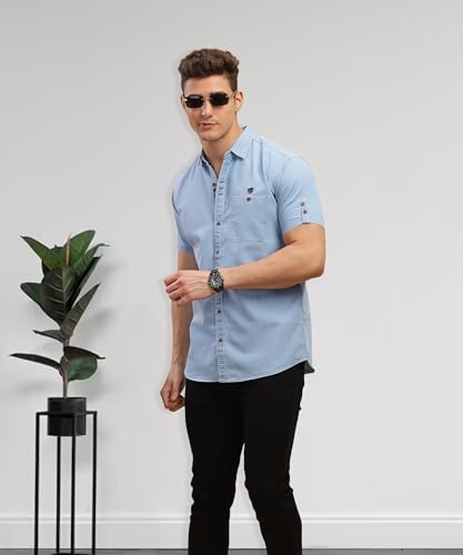 Image of Kuons Avenue Men's Denim Casual Shirt|Regular Fit| Smart Spread Collar for a Timeless and Versatile Everyday Style