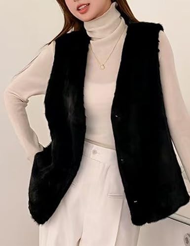 Women's Genuine Mink Fur Vest Black Warm Winter Real Fur Sleeveless Coat4
