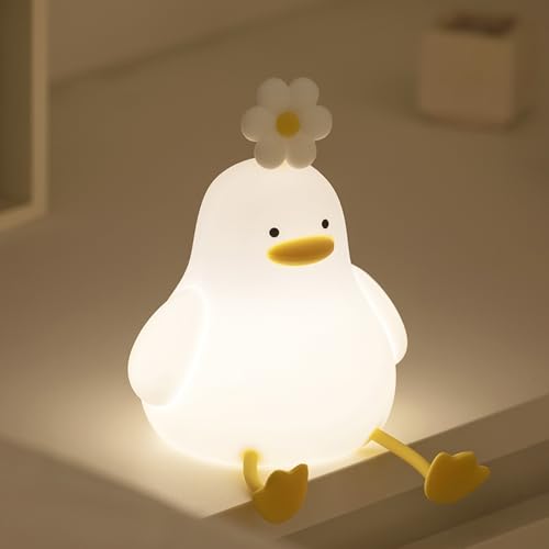 LAIBUY Lindas luces nocturnas de dibujos animados para guardería, diseño de animales, lámpara LED suave de silicona segura para decoración de habitación infantil (pato de flores)