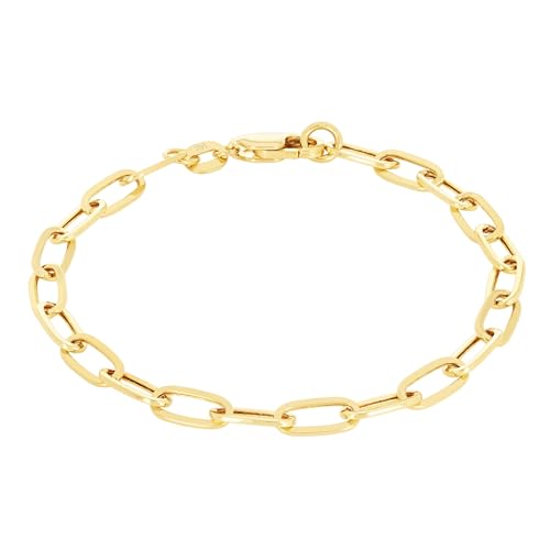 Nuragold 14k Real Yellow Gold Paperclip 4mm Elongated Cable Link Bracelet (7