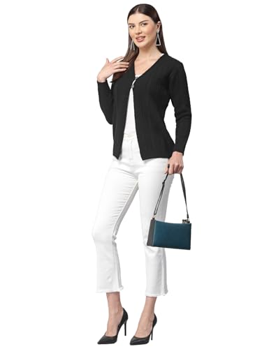 Image of Kalt Women Cardigan Sweater for Winter Woolen Acrylic Full Sleeves V-Neck Cable Design Cardigan Sweater for Women Winter Stylish