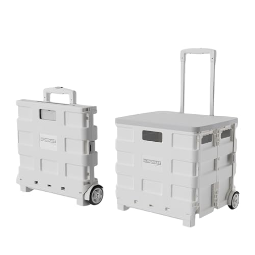 Foldable Utility Rolling Cart - Portable Grocery Cart on Wheels, Collapsible Handcart for Moving, Shopping Trolley for Dorm, Camping, Travel, Office