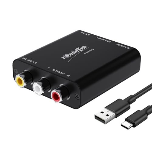 zowietek AV/RCA/CVBS to HDMI Converter, Durable Premium Aluminum, No Latency for Gaming, Plug & Play, 4:3/16:9 Switch, Type-C Power, Compatible with Wii, N64, PS, SNES, DVD, VHS, VCR, PC