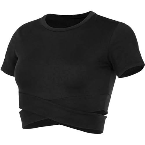 Girls Sport Slim Cross t-Shirt Breathable Fitness top Crop top Yoga wear Running Short Sleeve