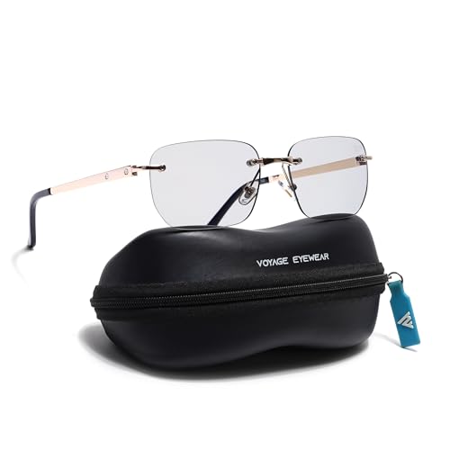 Image of Voyage Rimless Polarized Sunglasses for Men & Women (Black Lens | Black Frame - MG7601)