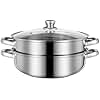 Steamer for Cooking, 5.0 Quarts Stainless Steel Steamer Pot, 2-Tier Food Steam Pots with Lid for Cooking Vegetables, Seafood, Soups, Stews and Pasta, 11 x 6.1 inch
