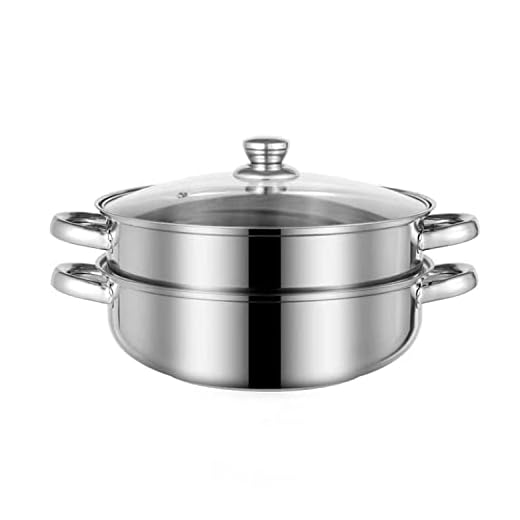 Steamer for Cooking, 18/8 Stainless Steel Steamer Pot, Food Steamer 11 inch Steam Pots with Lid 2-tier for Cooking Vegetables, Seafood, Soups, Stews and Pasta
