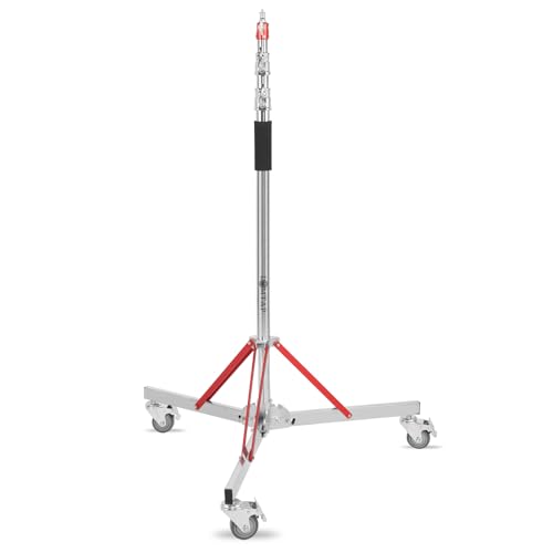 LOMTAP Light Stand Photography Heavy Duty Stainless Steel with Wheel Casters, Tripod C Stand for Monolight, Softbox, Reflector, Adjustable Height 4.6ft/140cm to 10.5ft/320cm
