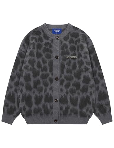Image of Aelfric Eden Leopard Print Cardigan Sweaters for Women Oversized Cheetah Y2k Crewneck Button Down Long Sleeve Cardigans