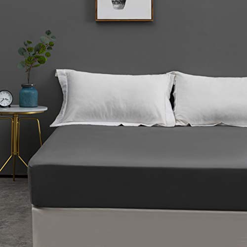 MOHAP Drap Housse 160x200cm Gris 100% Coton 300 TC Bonnet Elastique 30cm Cover